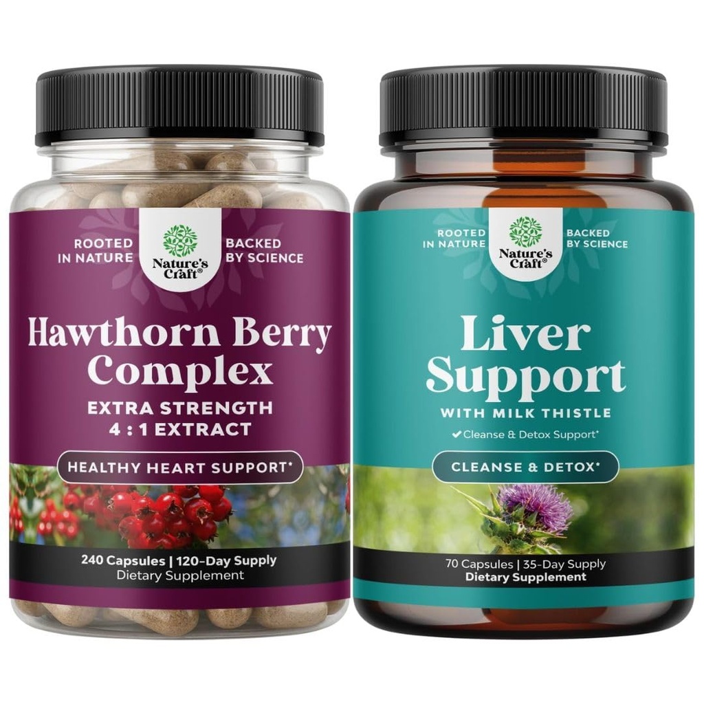 Bundle של תוספת כוח הותורן ברי קפסולות - Extraction and Heart Health Supplement and Liver ניקויse ו Detox & תיקון פורמולה - Herbal Liver Support Supplement