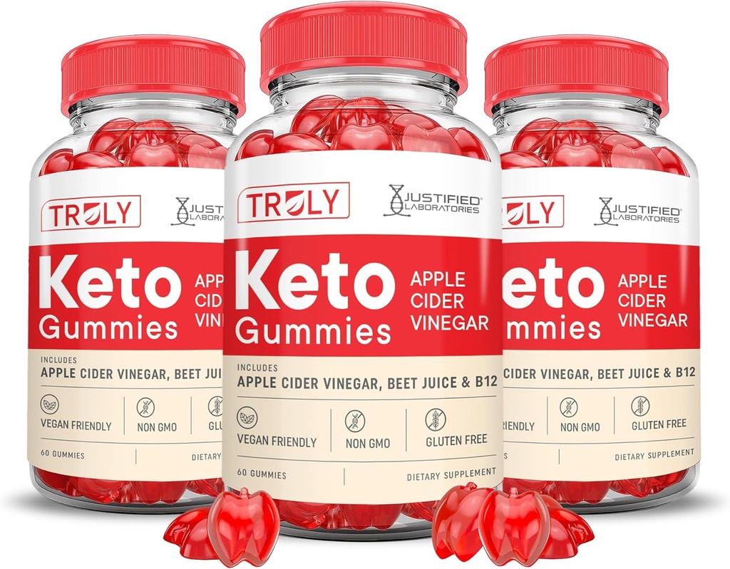 (3 Pack) Truly Keto ACV Gummies מתקדם פורמולה 1000MG Truly Ketomies Apple Cider Vinegar פורמולה עם אבקת מיץ Pomegranate B12 טבעוני non GMO 180 חניכיים