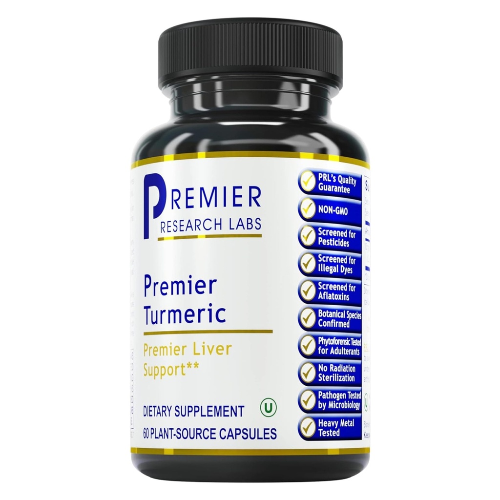 Premier Research Labs Premier Turmeric קפסולות - תוסף Turmeric Curcumin, Liver Support, 500 מ"ג של Curcuma Per קפסולה - 60 קפסולות צמחוניות
