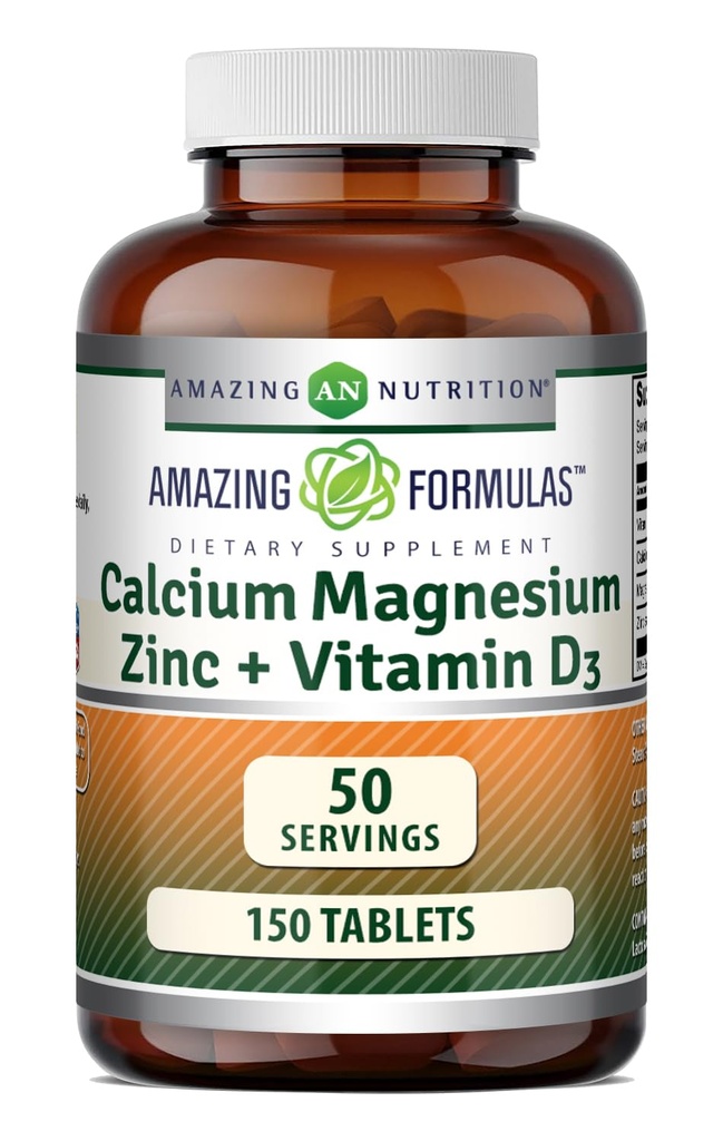 Amazing Formulas Calcium Magnesium Zinc + D3 Supplement | 150 Tablets | Non-GMO | Gluten-Free | Made in USA
