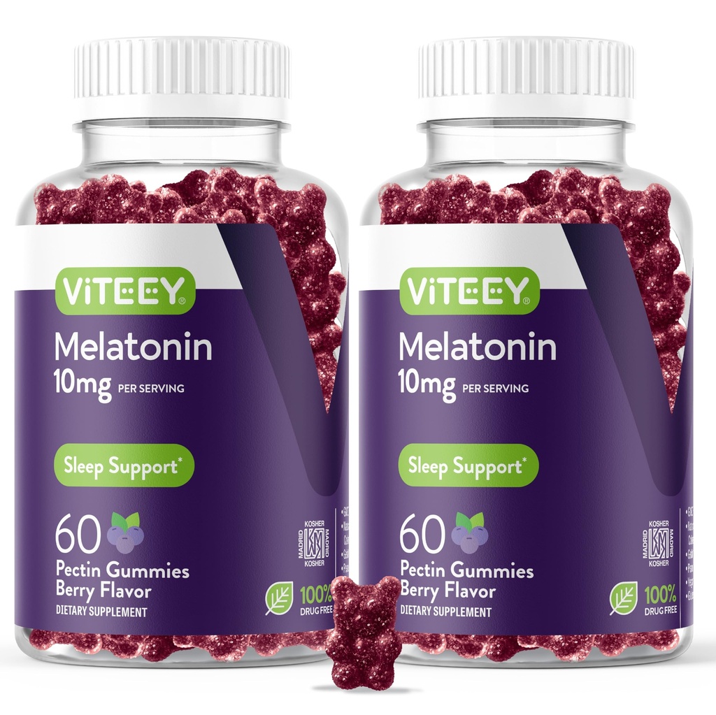 Viteey Melatonin Gummies 10mg - Sleep Gummies for Adults Extra Strength Melatonin - Vegan, GMO Free, Gluten Free - 120 Count