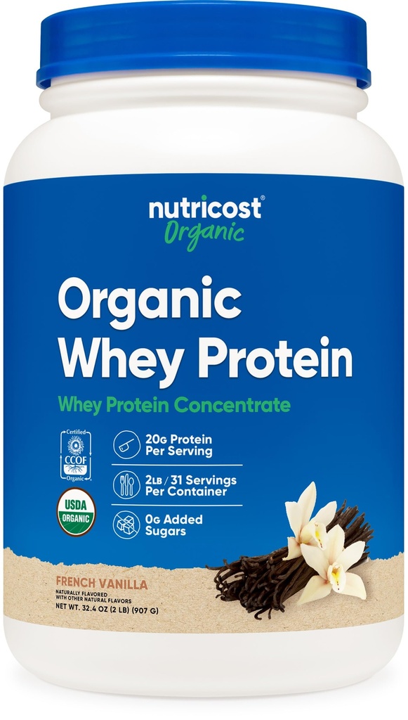 חלבון צמחי זולות אורגני Whey חלבון ריכוזrate, Vanilla Flavored, (2LBS) - Gluten-Free, non-GMO