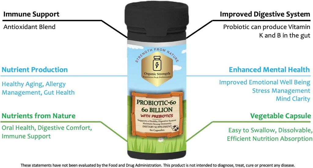 פרוביוטיקה 60 קפסולות: Nourish Your Gut for Optimal Digestive Health with Proprietary Band of 60 מיליארד CFU