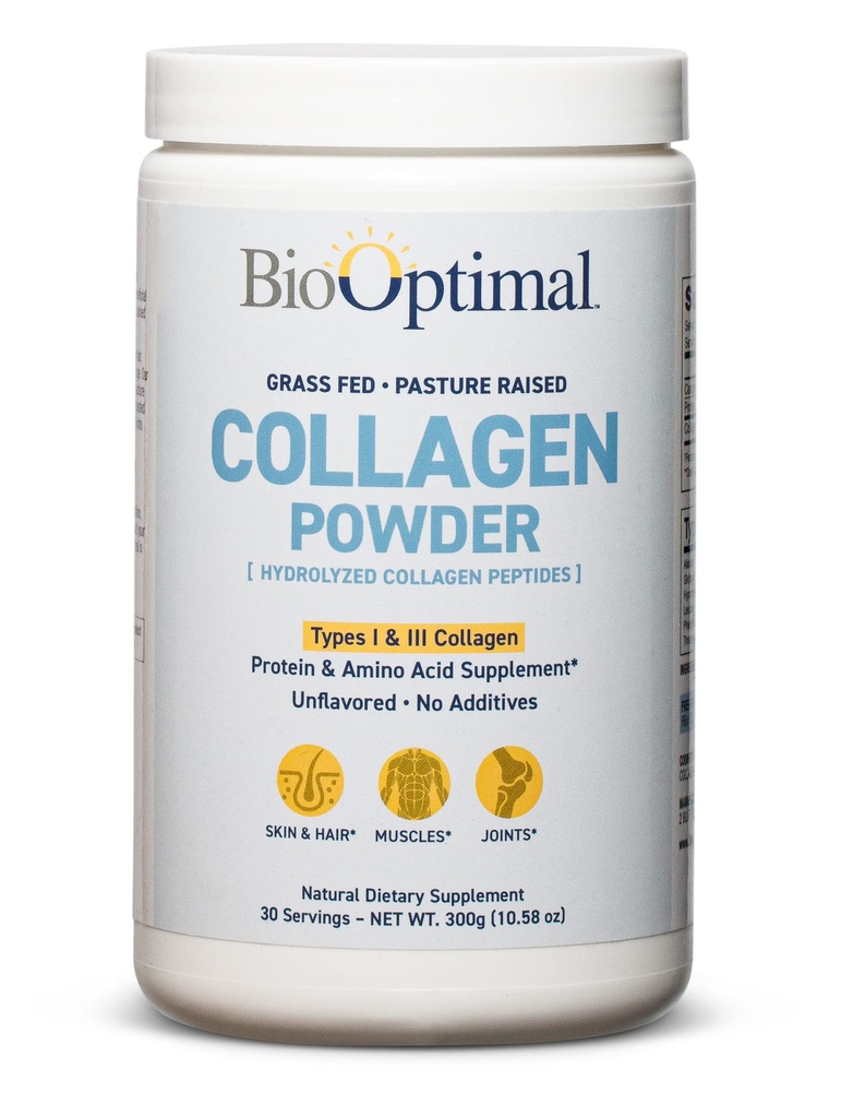 אבקת ה-BOptimal Collagen Peptides - Grass-Fed, Pasture-Rad hydrolyzed חלבון תוספת עבור עור, שיער וציפורים - non-GMO, Zero Sugar Daily תוסף לגברים ונשים (30 משרתים)