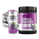 אבקת אנרגיה אופטימוסממים Amino Energy אבקה: קונקורד גראפ (65 מנות) עם משקאות אמנויים חיוניים פלוס אלקטרוליס Sparkling Drink: Grape (12 Cans) - Bundle Pack
