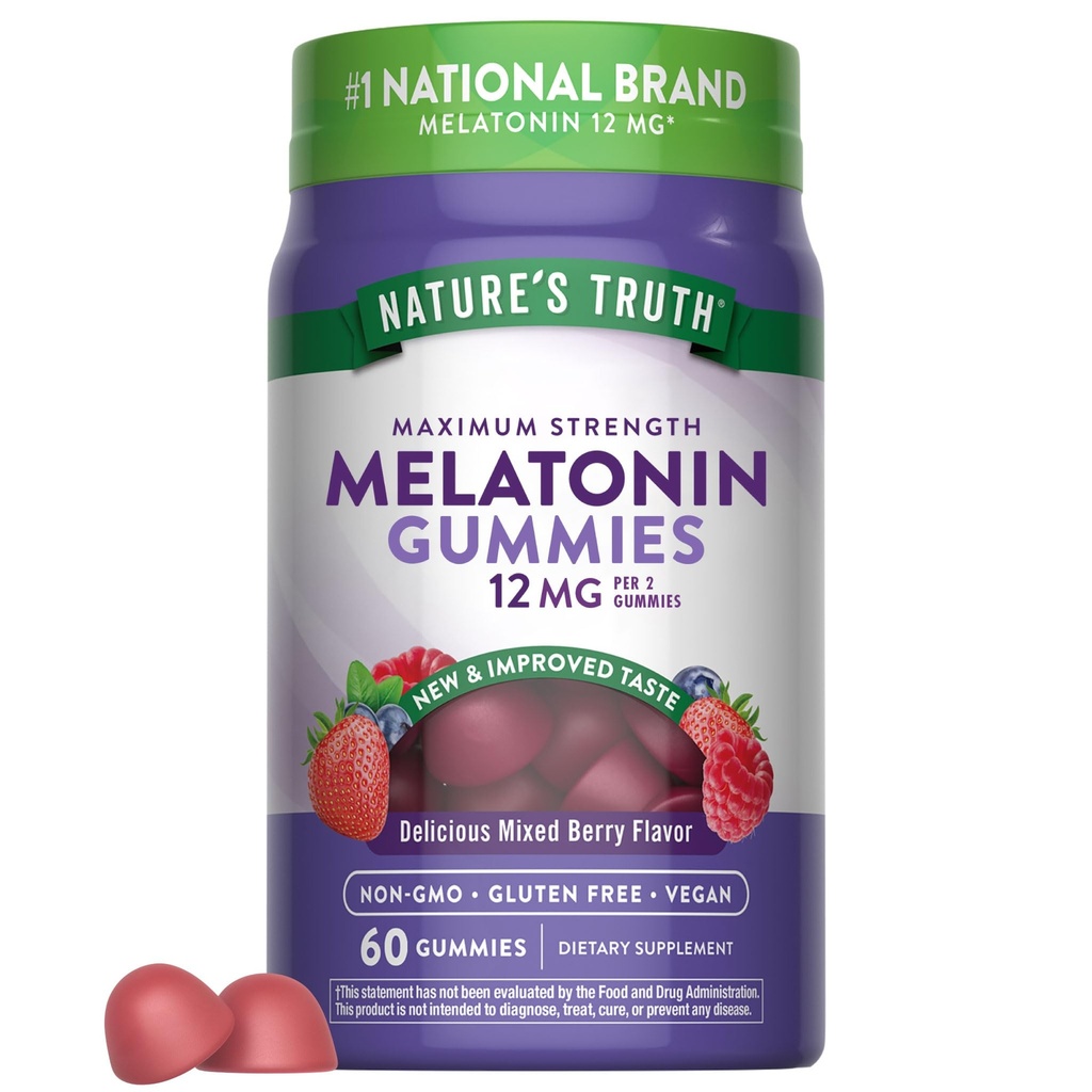 האמת של הטבע Melatonin Gummies | 12 מ"ג | מעורב ברי פלאמור | טבעוני, Non-GMO & Gluten Free Supplement