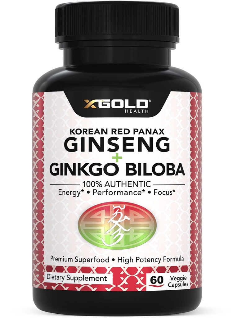 Panax Red Panax גינזנג 1200mg + גינקו Biloba - תוספת כוח שואב אבקה תמצית שואבת שורש תוספת w / גבוה גינזנוסיידs טבעוני קפסולות עבור אנרגיה, ביצועים & Focus - עבור גברים ונשים