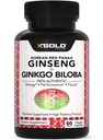 Panax Red Panax גינזנג 1200mg + גינקו Biloba - תוספת כוח שואב אבקה תמצית שואבת שורש תוספת w / גבוה גינזנוסיידs טבעוני קפסולות עבור אנרגיה, ביצועים & Focus - עבור גברים ונשים