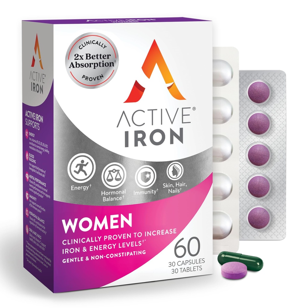 תוסף ברזל פעיל 25 מ"ג + Multivitamin לנשים - פרובאנס קליני להגדיל את האנרגיה ולהפחית עייפות - Gentle, non-Constipating Iron + Women's Multivitamin - 30 כמוסות + 30 טבליות
