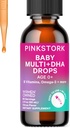 Pink Stork Baby Liquid Multivitamin Drops, Baby & טודלר ויטמין טיפות עם DHA, ויטמין C, B12 ו- Choline כדי לתמוך בבריאות המוח ותפקוד החיסון - 2 oz, 2 חודש אספקה