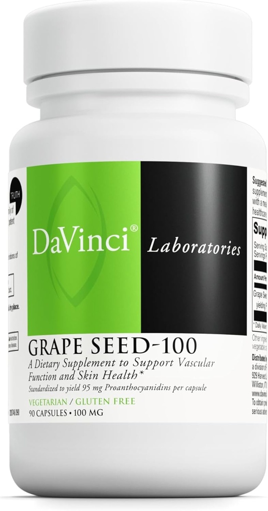 DAVINCI Labs Grape Seed 100 - תוספת תזונתית לתמיכה במערכת החיסון, פונקציית ועור בריא * - עם 100 מ"ג Grape Seed לחלץ עבור לשרת - Gluten-Free - 90 קפסולות צמחוניות