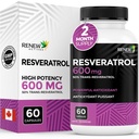Renew Actives Resveratrol תוספת של 600 מ"ג לשרת - תרכובת Antioxidant Antioxidant עם 50% Trans-Resveratrol - תמיכה בריאות סלולרית & Longevity - Made בקנדה - 60 קפסולות טבעוניות