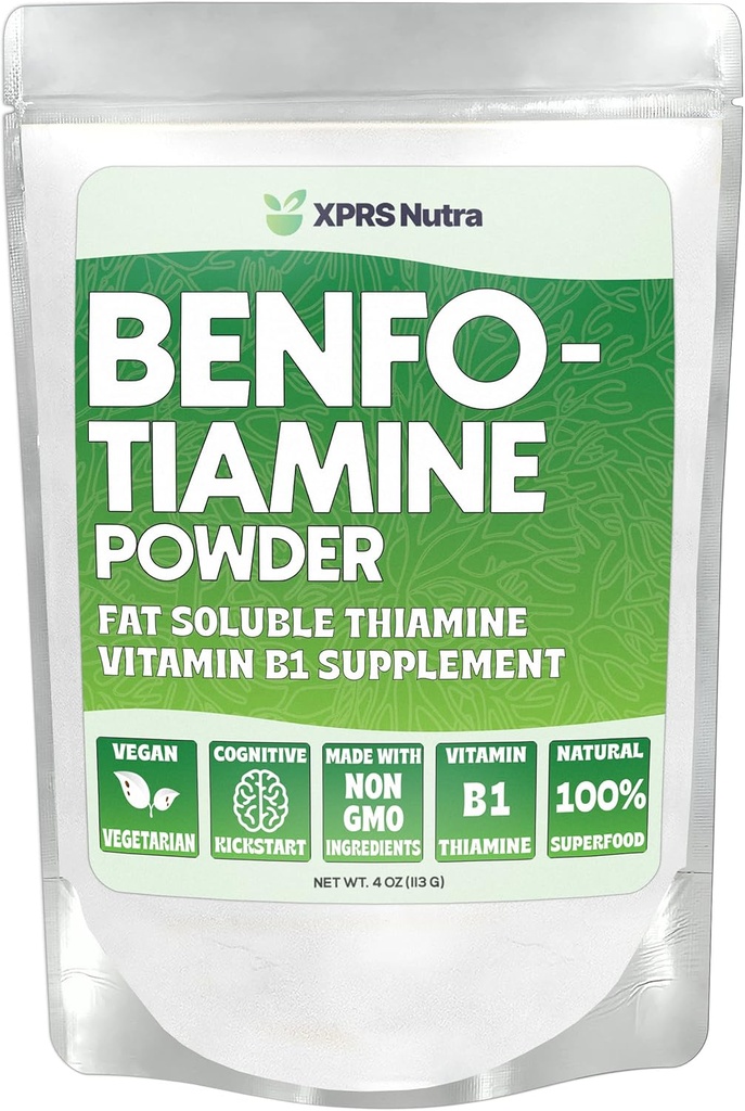 XPRS Nutra Benfotiamine אבקה (Thiamine) - שמן Soluble Happy Heart Thiamine תוסף - ויטמין מתקדם B1 Benfotiamine עבור תרכובת Boost - אבקת Benfotamine אפור (4 אוונס)