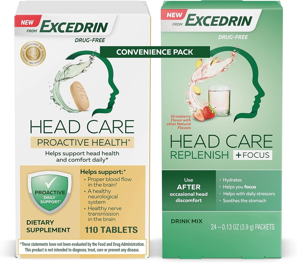 תוספת של Head Care Proactive Health Dietary - 110 Count and Head Care Replenish Plus Focus Drink מתוך 24 Packets Convenience Pack