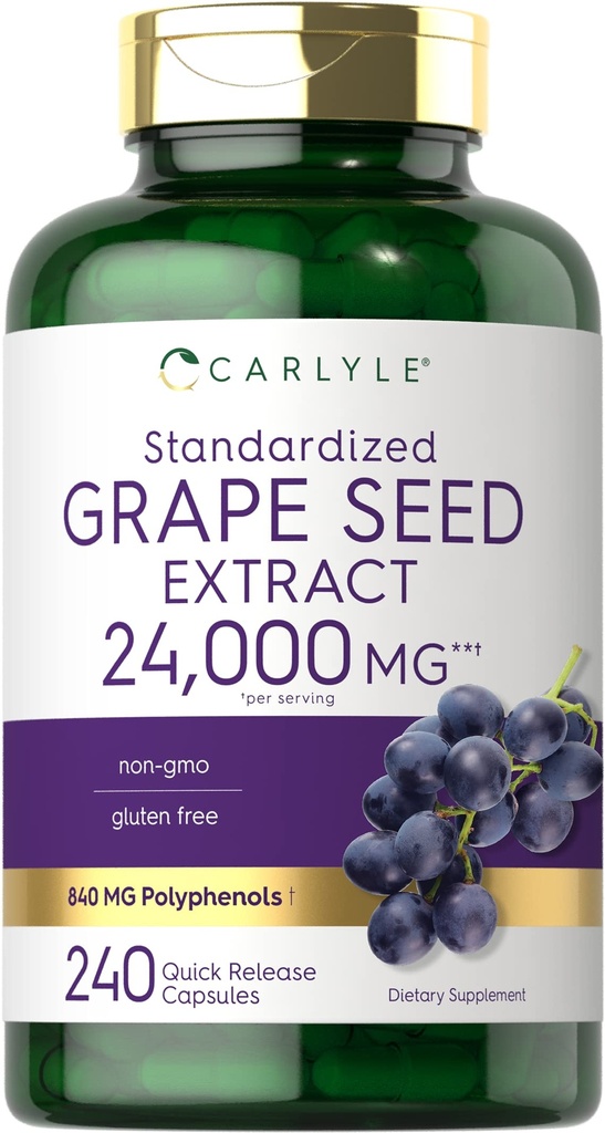 Carlyle Grape Seed לחלץ 24,000 מ"ג Equivalent 240 קפסולות | מקסימום עוצמה סטנדרטית לחלץ | Non-GMO, Gluten Free