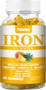 1 Pack 100MG ברזל תוספת חניכיים עבור נשים וגברים - עם ויטמין A, C, B - תמיכה באנרגיה למניעת ברזל, אנמיה, מבוגרים וילדים, Pineapple Flavor Gummy, 60ct.