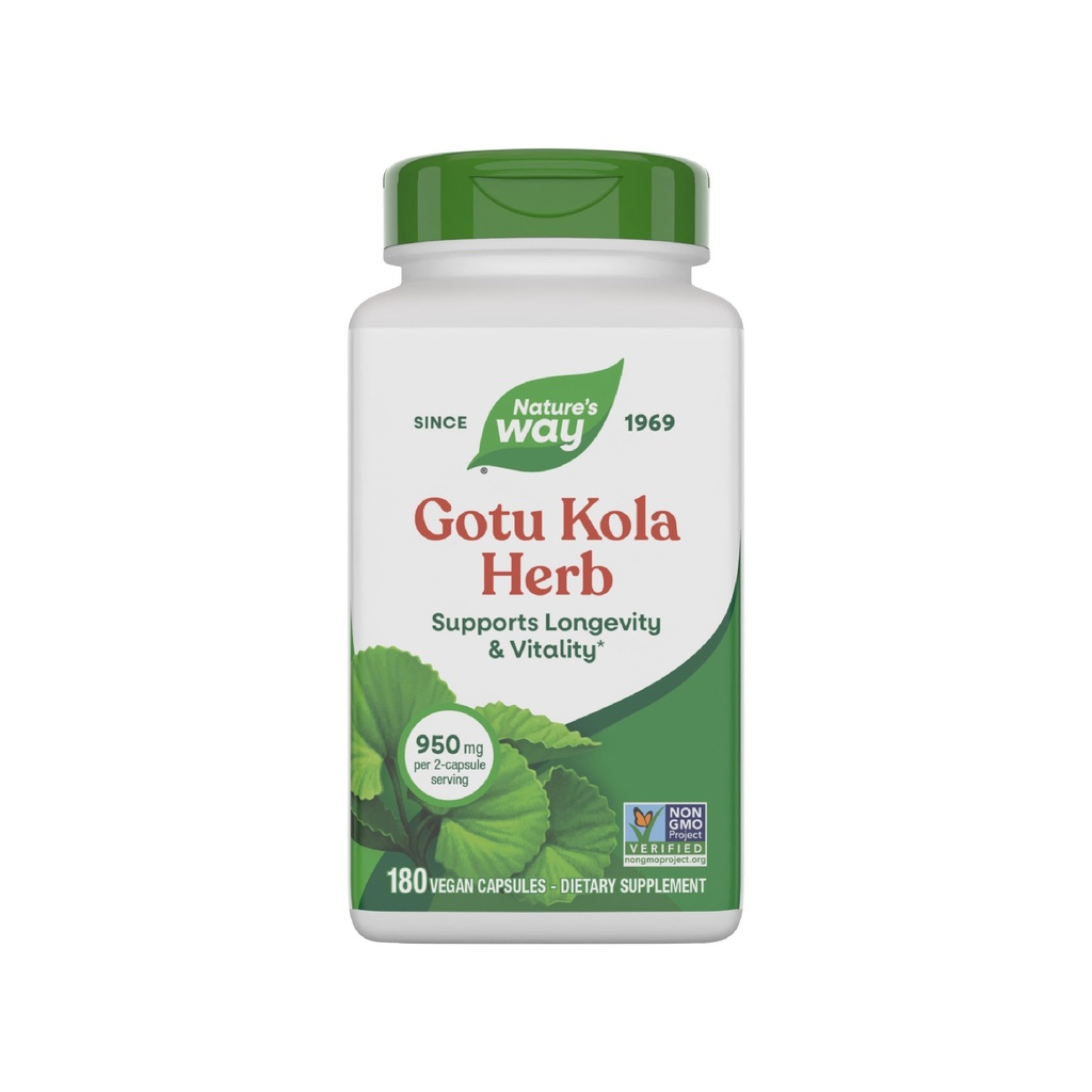 Nature's Way Gotu Kola Herb, תומך Longevity ו Vitality*, 950 מ"ג עבור משרת 2-Capsule, פרויקט Non-GMO מאומת, 180 קפסולות (Packaging May Vary)