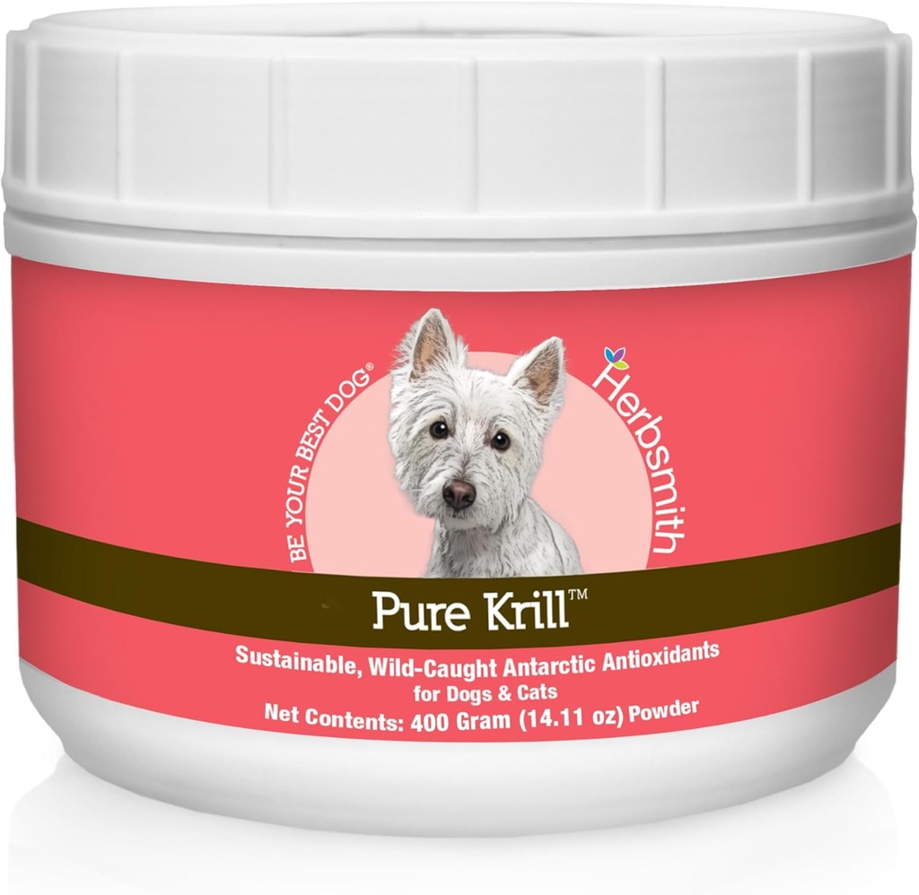 Herbsmith Pure קריל - Wild-Caught אנטארקטיקה קריל - רק 1 Ingredient - Astaxanthin for Dogs - מוכן-to-Use אומגה 3s - אלטרנטיבה שמן קריל לכלבים - 400g