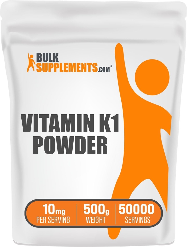 BulkSupplements.com ויטמין K1 - תוסף ויטמין K1 לתמיכה בשומן ובבריאות הלב - Gluten Free, 10 מ"ג לשרת, 500g (1.1 lbs) (Pack of 1)