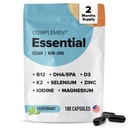 Complement Essential Vegan Multivitamin for Men & Women (60 משרתים, 180 קפסולות) עם אומגה 3 DHA & EPA, B12, ויטמין D3 & K2, Zinc, Selenium, Magnesium, Iodine - תומך ב- Immunity & Total Health