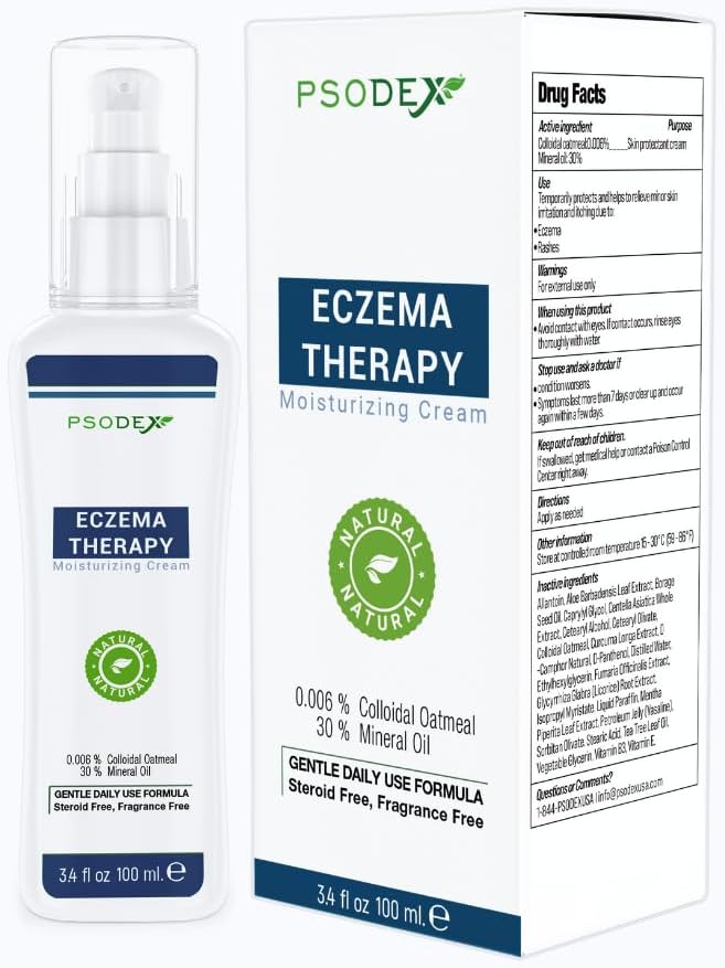PSODEX Eczema Cream - Moisturizing Eczema Therapy Skin Care with Aloe Vera, ויטמינים, שמן עץ תה - אורגני וטבעי אקסה Lotion - non-Irritating and Soothing Eczema Cream