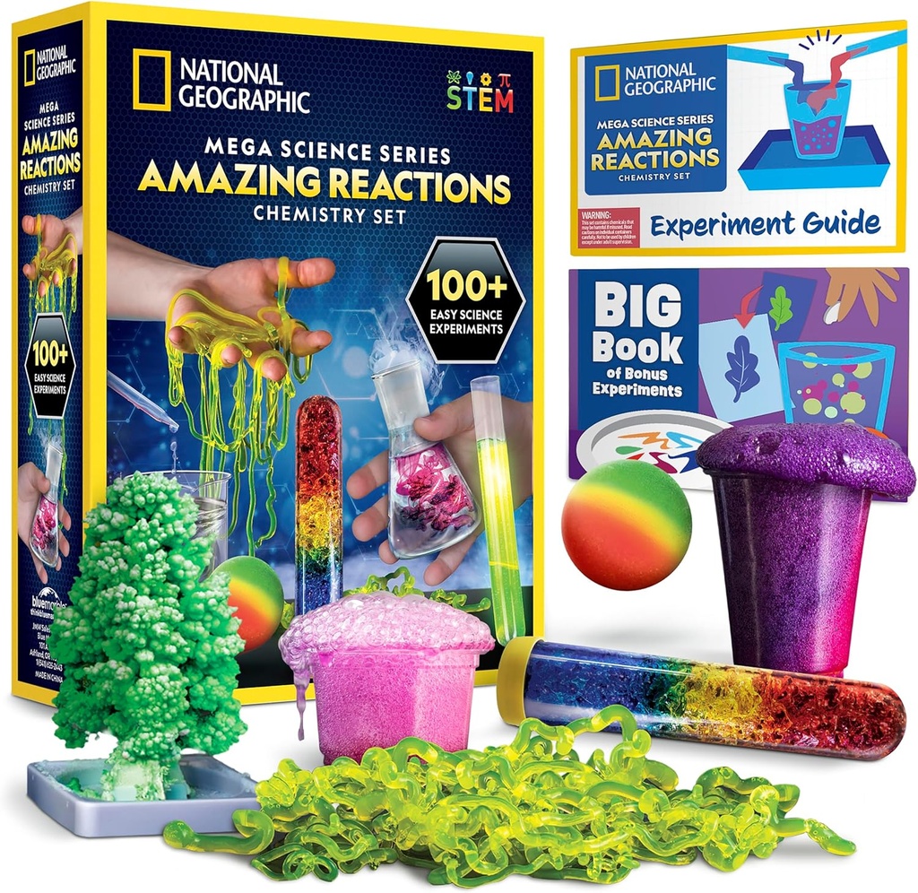 National Geographic Amazing Chemistry Set - Chemical Kit with 45 Science Experiments כולל Crystal growth and Reactions, Science Kit for Kids, STEM Gift for Boys and Girls