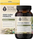 פלורה Probiotic Regenesis - Non-GMO Probiotics with Fermented Soybean, Artichoke, & Chicory for Guthealth & Bowel Support - Prebiotics, Postbiotics, Enzymes - Living Alchemy, 60 Pcs
