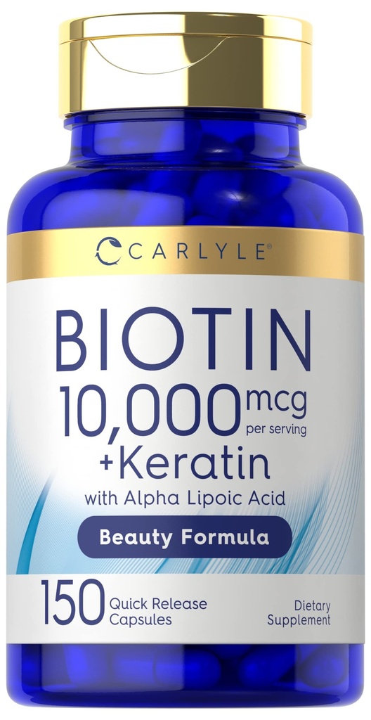 קרליל ביוטין 10000mcg | 150 קפסולות | Beauty Formula with Keratin | Non-GMO, Gluten Free Supplement