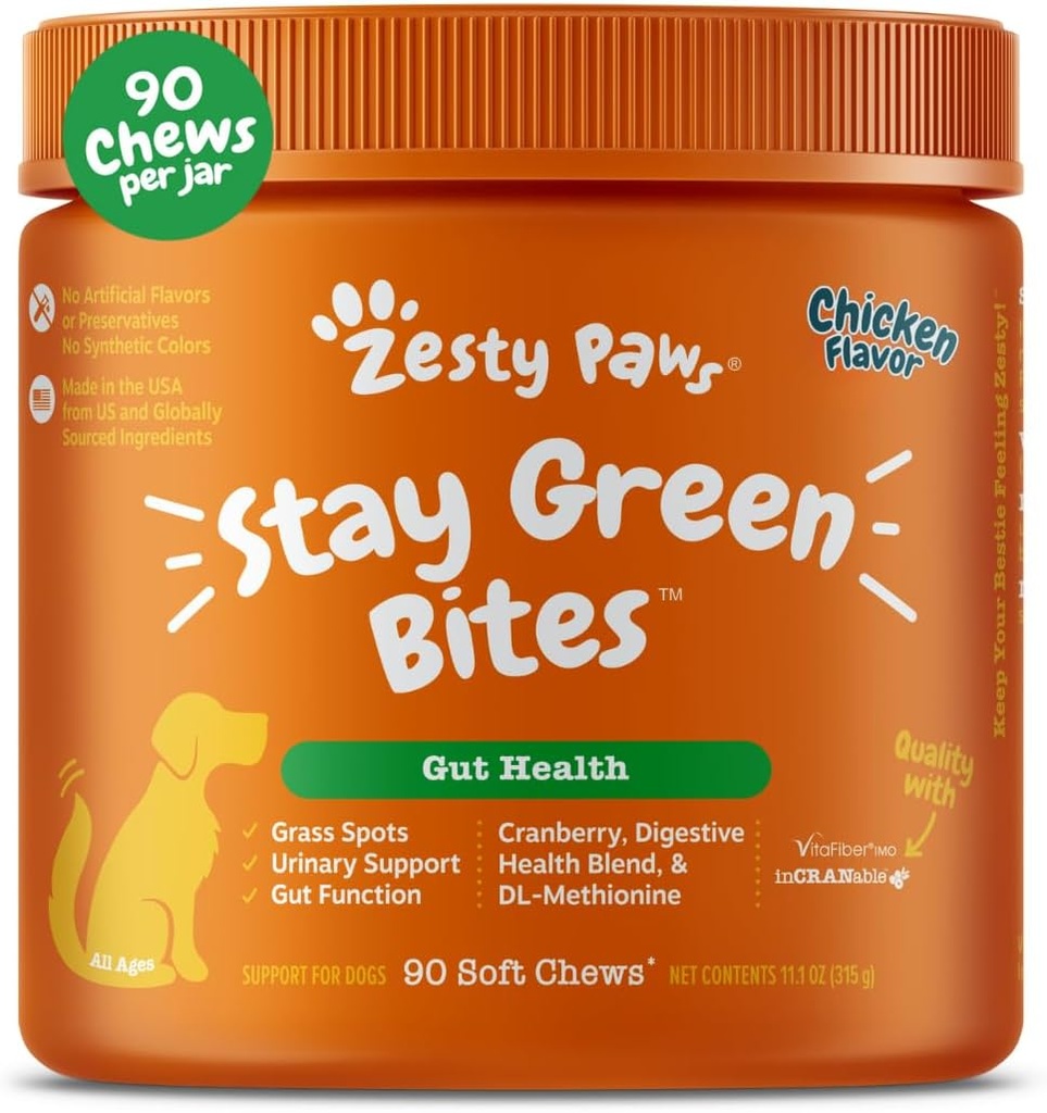 Zesty Paws להישאר ירוק Bites for Dogs - Grass Burn Soft Chews for Lawn Spots שנגרמו על ידי הכלב Urine - עם Cranberry עבור Urinary Tract & Bladder - עוף - 90 הרוזן