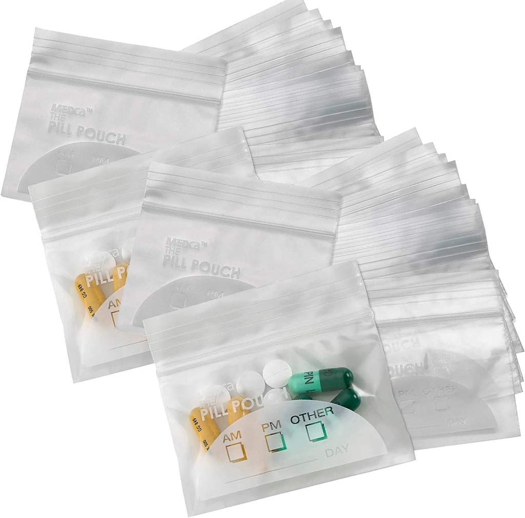 Pill Pouch Bags - (Pack of 150) 3" x 2.75" - BPA חינם, Poly Bag Disposable Zippers Baggies, Daily AM PM Travel Medicine Organer Storage Pouches, Best Clear Reusable with Write-on Labels