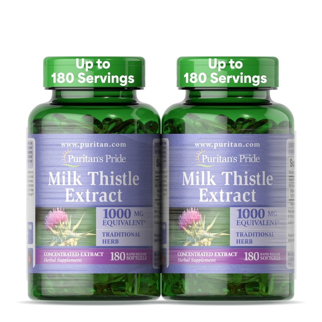 חלב הגאווה של Puritan Thistle Silymarin 4:1 תמצית 200 מ"ג (1000 Mg Equivalent) תוספת תזונתית לתמיכה Liver, 6 חודשים אספקה, 180 הרוזן 2Pack