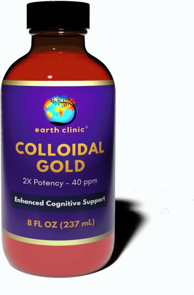 Earth Clinic ® Colloidal Gold - 2X ריכוז 40 ppm, 8 oz Amber בקבוק עבור שיפור בריאות המוח ותמיכה קוגניטיבית