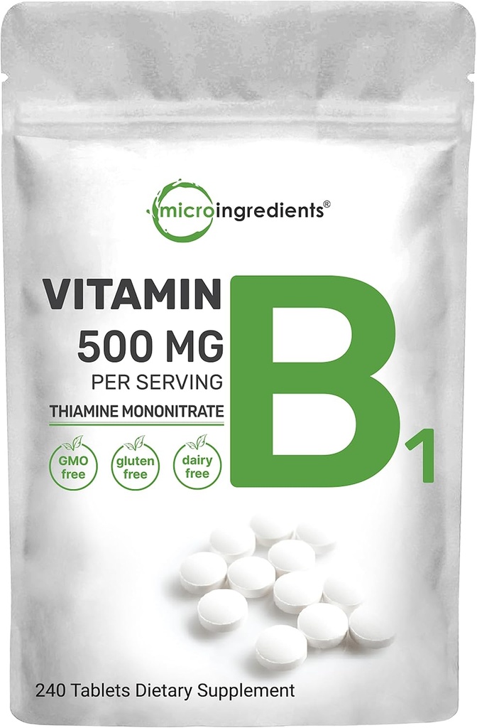 Micro Ingredients ויטמין B1 500 מ"ג עבור שירות, 240 טבליות | ויטמין B1 Thiamine תוסף, ויטמין B Essentials | תמיכה Metabolism & מערכת העצבים בריאה