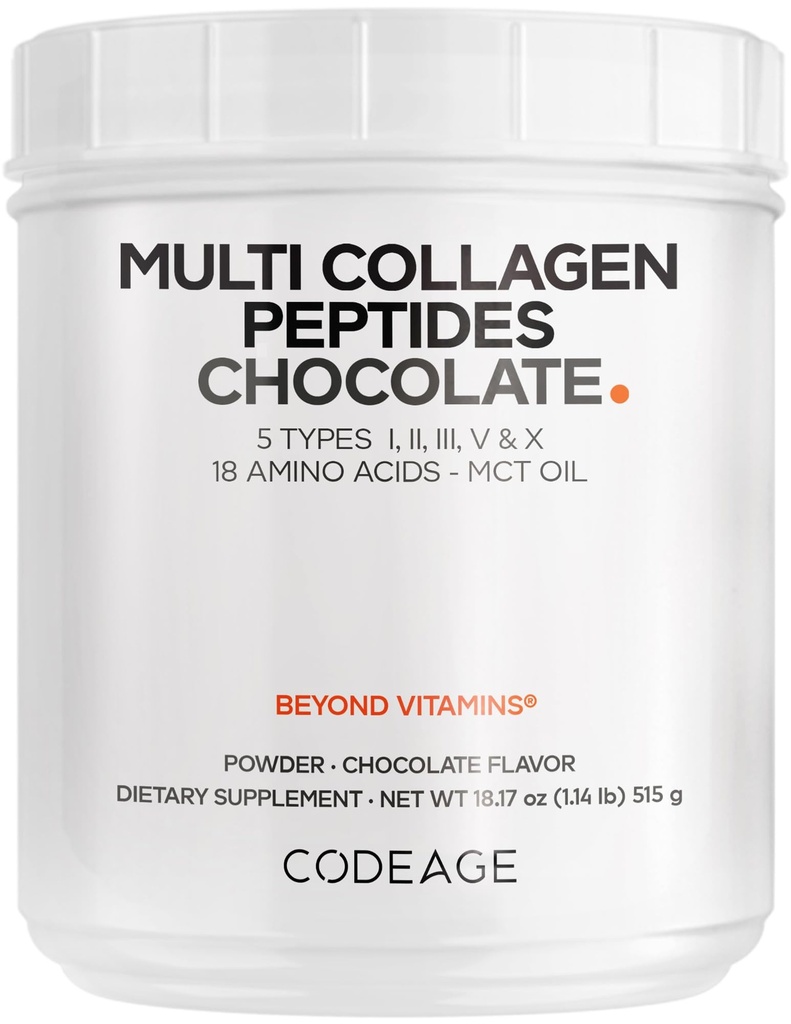אבקת חלבון שוקולד רב קולג'ן - hydrolyzed Bovine Collagen Peptides, 5 סוגי קולגן & MCT שמן - Collagen Creamer, Chocolate Collagen Peptides - חלבונים Shakes - non-GMO - 18.17 oz