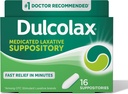 Dulcolax Stimulant Laxative Medicated Suppositories, צפוי ויעיל Constipation הקלה, Bisacodyl 10 מ"ג, 16 Count