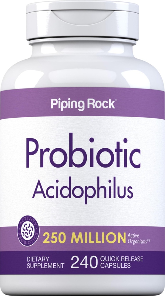Piping Rock Probiotic Acidophilus קפסולות | 250 מיליון CFU | 240 גלולות | תוספי תזונה | Non-GMO, Gluten Freeten