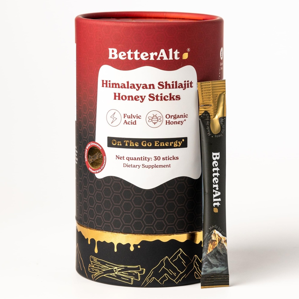Better Alt Pure ההימלאיה Shilajit Cinnamon Honey Sticks with Organic Honey | Easy to Consume Shilajit - 30 Sticks for Energy Boost & Immune Support, 85+ Trace מינרליםs, 75%+ Fulvic Acid Acid Acid Acid Acid Acid Acid Acid Acid