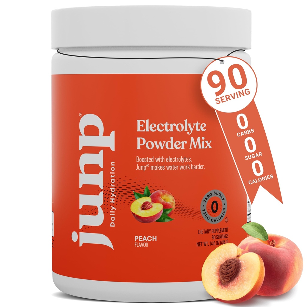 אבקת JUNP Electrolytes No Sugar No Carbs, Orchard Fresh גופן Peach Keto Electrolyte Drink Mix, Potassium & Salt hydrotion אבקת Electrolytes Zero Calorie Sugar חינם אבקת אלקטרוליט, 90 משרתות