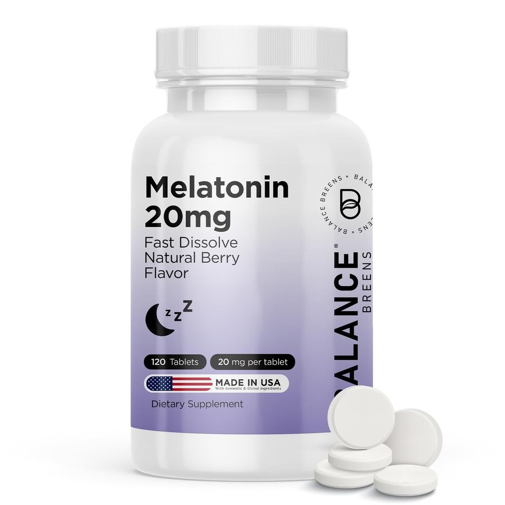 יתרום מלטונין 20 מ"ג טבליות מלוטשות מהירות - High Potency, Fast Acting, Natural Sleep Support - Sleep Aids for Adults - Non-Groggy, Drug-Free Formula - 120 כדורי שינה