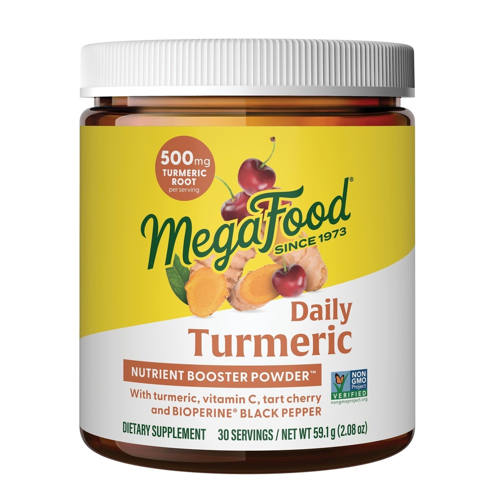 Mega Food Daily Turmeric Acent Booster אבקת - תוסף Turmeric - עם Black Pepper לחלץ, Tart Cherry & ויטמין C - טבעוני - Made Without 9 Allergens - 2.08 Oz (30 משרתים)