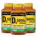 MASON NATURAL ויטמין D3 125 mcg (5000 IU) - תומך בריאות כוללת, מחזק עצמות שרירים, שמן דגים Liver, 50 Softgels (Pack של 3)