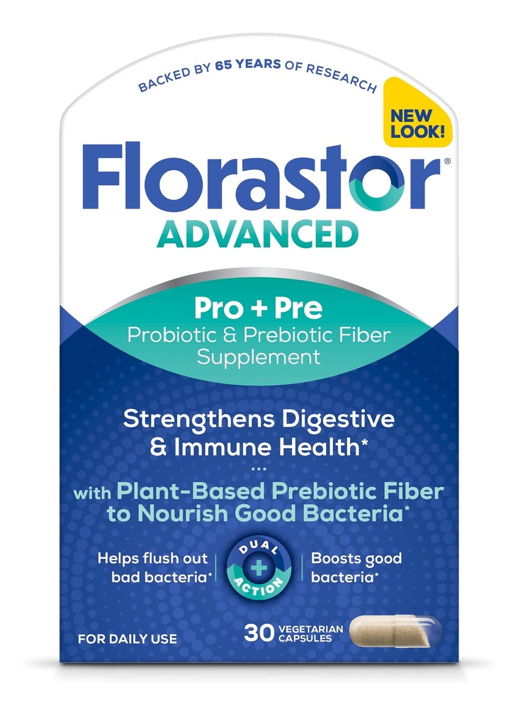 פלורטור מתקדם Pro+Pre Daily Probiotic and Prebiotic Supplement for Women and Men, Boosts Good Bacteria, Saccharomyces Boulardii CNCM I-745 (Pack of 1)