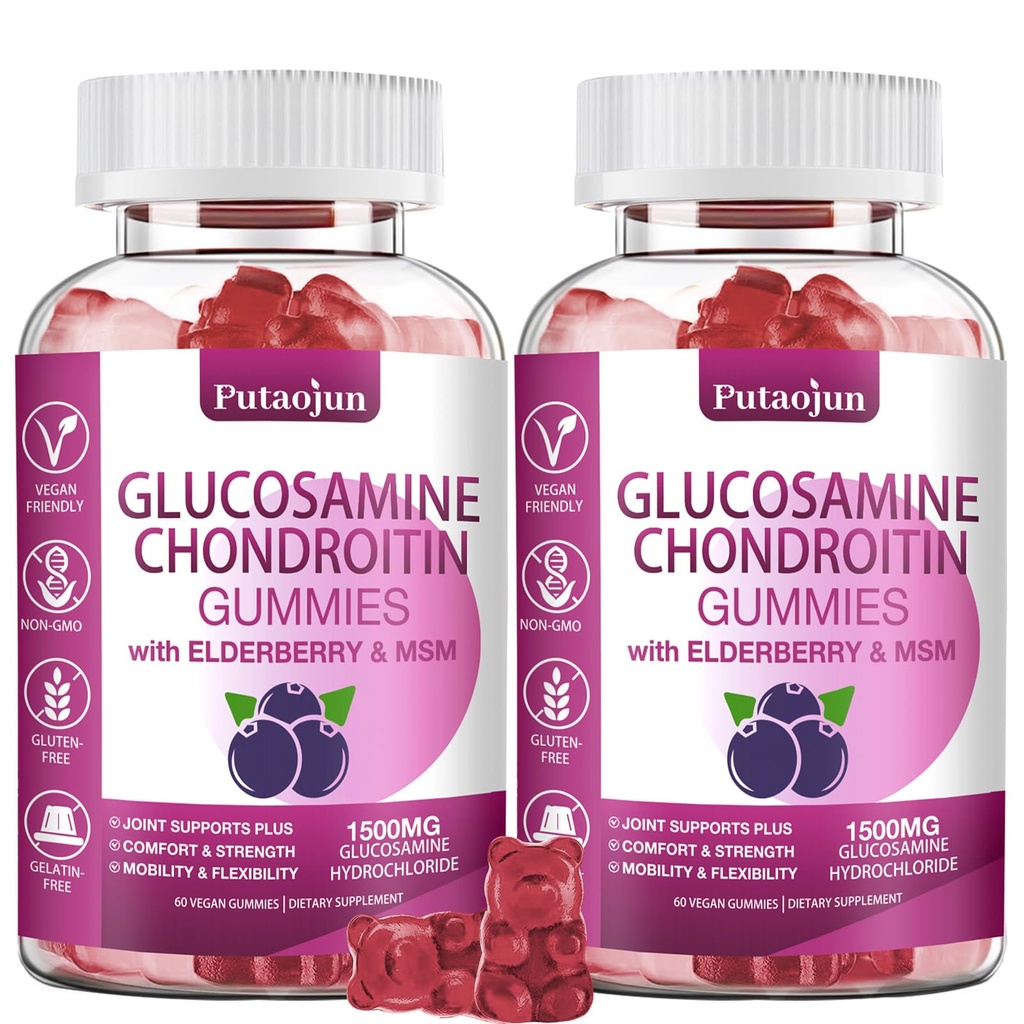 Glucosamine Chondroitin תוספי עם MSM & Elderberry גלוקוזאמין Chondroitin Gummy עבור מבוגרים ונשים | Glucosamine chondroitin חניכיים תוספת כוח | 2 PackP Packroitin חניכיים