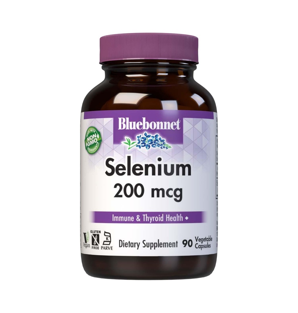 Bluebonnet Selenium 200mcg קפסולות (L-selenomethionine) - תמיכה אנטיoxidant - Amino Acid Complex Selenium תוסף לנשים וגברים - טבעוני, non-GMO, Gluten-Free - 90 קפסולות ירקות