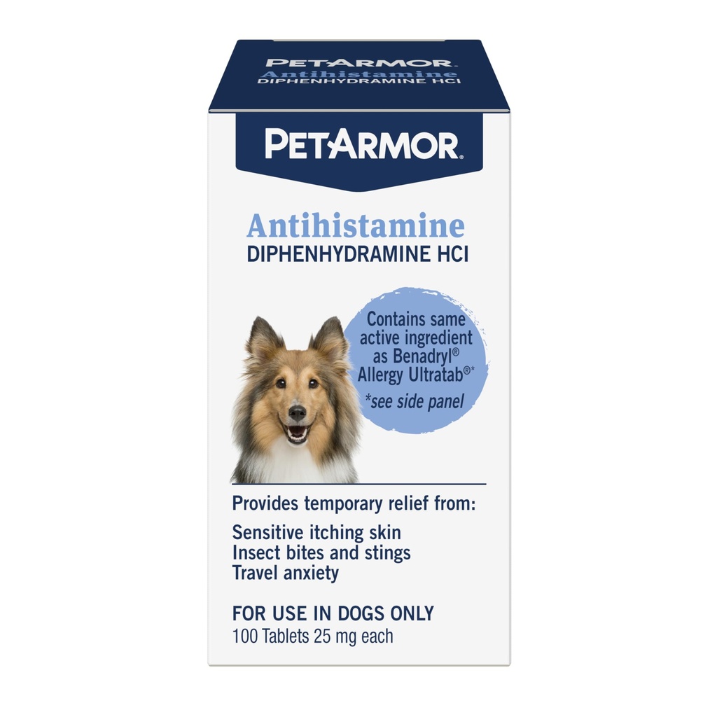 PetArmor Antihistamine Allergy הקלה לכלבים, Easy-to-Use Allergy Medicine for Dogs, Anti-Itch Medicine מספק הקלה של Insect Bites ו Stings, 100 טבליות