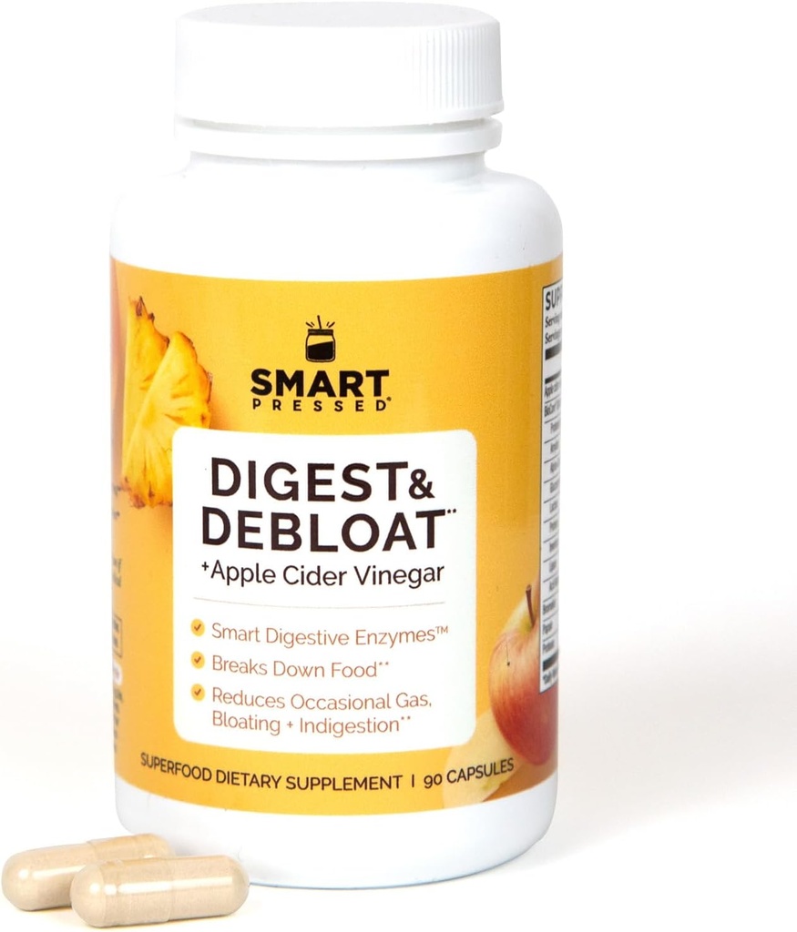 SMART Pressed Juice Digest & Debloat Digestive Enzymes Fast Acting for Acid Reflux Indigestion Heartburn Gas Bloat