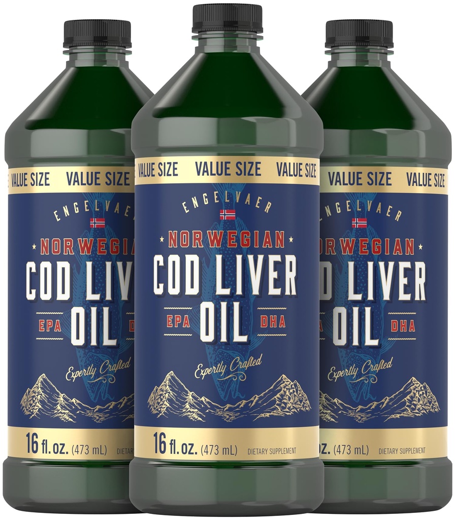 Carlyle Norwegian Cod Liver Oil | 16oz | חבילות של 3 בקבוקים | שמן דגים נוזלי ללא משועבד | Non-GMO, Gluten Freeten