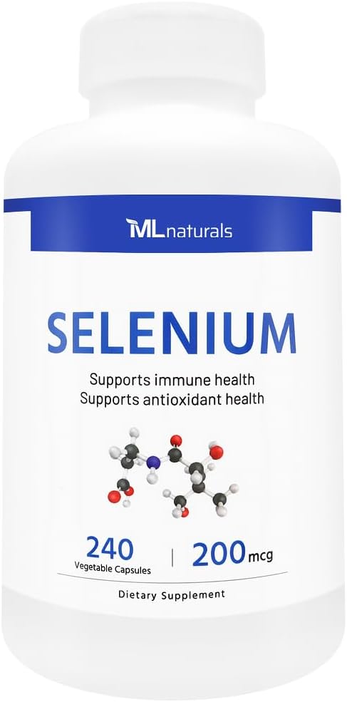 ML Naturals Selenium 200mc 240 קפסולות ירקות. תמיכה בבריאות החיסון, NSF-Certified & cGMP-Compliant