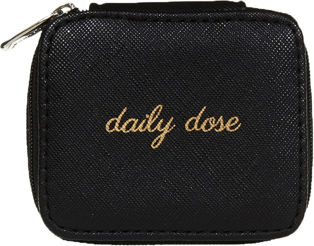 מיאמיקה Zippered "Daily Dose" Pill Case עם 8 ימים מארגן תרופות פלסטיות, שחור, 3.5" L x 2.75" W x 1.25" H - לשמור על הוויטמינים והגלולים שלך מאורגנים - קומפקטי ו-Sleek Pill Box
