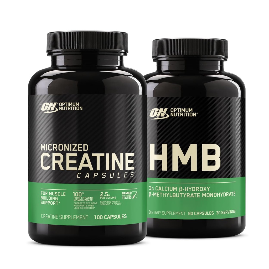 Optimum Nutrition Unflavored Creatine Monohydrate 100 קפסולות Bundled עם Optimum Nutirtion HMB 90 קפסולות